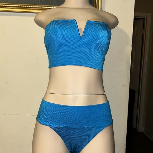 aerie Other - Aerie Blue SHINE PIQUE TWIST HIGH CUT 
BIKINI BOTTOM AND BIKINI TOP. SET SIZE S